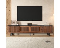BLACKCOLORS Moderne tv-meubel, tv-standaard, tv-paneel, lage tv-meubel. Twee schuifdeuren, twee roosterdeuren, uniek design. 190 x 35 x 45 cm (L x B x H)