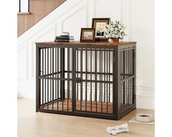 BLACKCOLORS Modulair meubel voor hondenbench met 3 deuren, tv-kast of nachtkastje 2-in-1, waterdicht blad, combineerbaar systeem, buitenafmetingen 84 x 56 x 66 cm, kleur retro bruin