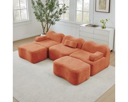 BLACKCOLORS Modulaire 3-zits U-vormige bank met 2 chaise longues, 32D-schuim met hoge dichtheid, golvende vorm, diepe zitting, afneembaar armleuningkussen, voor de woonkamer, Oranje
