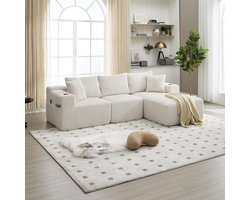 BLACKCOLORS Modulaire bankenset met chaise longue en 2-zitsbank, bekleding van zacht corduroy, met 5 kussens, zijvakken en bekerhouders, schuim met hoge dichtheid, DIY-combinatie, ideaal voor de woonkamer, het appartement en de studio.