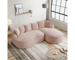 BLACKCOLORS Modulaire frameloze L-vormige bank, comfortabele Cloud-bank van chenille met diepe zitting, moderne chaise longue-bank, extra groot, inclusief kussens, ideaal voor de woonkamer, Roze