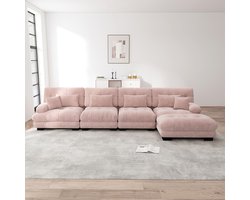 BLACKCOLORS Modulaire hoekbank, L-vormige bankstel voor de woonkamer, comfortabele Cloud-banken met 4 zitplaatsen en verwijderbare poef, DIY-combinatie, chenille, roze