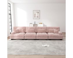 BLACKCOLORS Modulaire hoekbank met 4 zitplaatsen en diepe zitting, comfortabel gestoffeerde slaapbank in chenille voor woonkamer, appartement, studio, kantoor, roze chenille