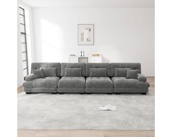 BLACKCOLORS Modulaire hoekbank met 4 zitplaatsen en diepe zitting, comfortabel gestoffeerde slaapbank van chenille voor woonkamer, appartement, studio, kantoor, grijze chenille