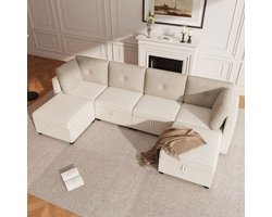 BLACKCOLORS Modulaire U-vormige bank met 6 modules en opbergruimte – Multifunctionele hoekbank voor de woonkamer, om te vormen tot L-bank/ligbank/losse fauteuil, fluweel + ribfluweel in een contrasterend ontwerp, schuim met hoge dichtheid