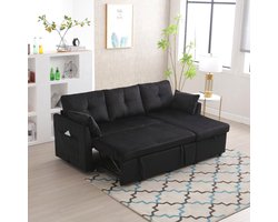 BLACKCOLORS Multifunctionele slaapbank met opbergruimte en uitschuifbaar bed, slaapbank met verwisselbare chaise longue, modulaire bank met opbergruimte, modulaire L-bank, modulaire hoekbank voor woonkamers