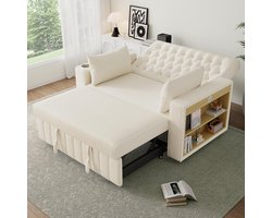 BLACKCOLORS Multifunctionele slaapbank, moderne klapbank met opbergruimte en slaapfunctie, bekerhouders, USB-poort en kussens, ruimtebesparende bank voor woonkamer, slaapkamer en logeerkamer, beige