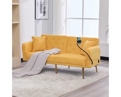 BLACKCOLORS Multifunctionele slaapbank voor twee personen met verstelbare rugleuning, twee USB-poorten, houder voor mobiele telefoon, zijvak, metalen poten – een moderne opklapbare bank die kan dienen als zitplaats of extra bed.