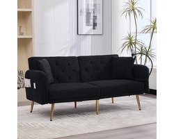 BLACKCOLORS Multifunctionele slaapbank voor twee personen met verstelbare rugleuning, twee USB-poorten, mobiele telefoonhouder, zijvak, metalen poten – een moderne opklapbare bank die kan worden gebruikt als zitplaats of extra bed.