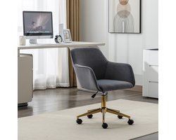 BLACKCOLORS Nieuwe in hoogte verstelbare draaistoel van fluweel voor binnengebruik met gouden poten, grijs