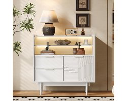 BLACKCOLORS Opbergkast, badkamerkast, buffetkast met lichtstrip, breedte 80 cm, glazen deur