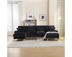 BLACKCOLORS (Oude referentie: W1880S00025)Grote moderne hoekbank van chenille met dubbele verstelbare zitting voor woonkamer, slaapkamer, kantoor, appartement, villa, salon, huis bij de open haard