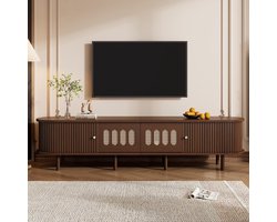 BLACKCOLORS Ovaal tv-meubel 180*40*40 cm in donker notenhout, rotan design - MDF-design 180 cm, draagvermogen 30 kg, heeft twee lades en een roldeur. Tv-meubel, onderkasten, woonkamermeubel