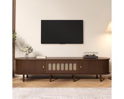 BLACKCOLORS Ovaal tv-meubel 180*40*40 cm in donker notenhout, rotan design - MDF-design, draagvermogen 30 kg, ontwerp met roldeur. Tv-meubel, laag meubel, woonkamermeubel, inclusief kast met klapdeur