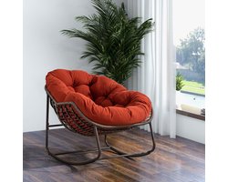 BLACKCOLORS Rieten schommelstoel voor buiten, verstelbare stoel met gewatteerd kussen voor veranda, woonkamer, terras, tuin, oranje