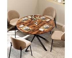 BLACKCOLORS Ronde eettafel in industriële stijl Ø120 cm, ruim, met X-poten, vintage bruin-zwart, keuken, woonkamer
