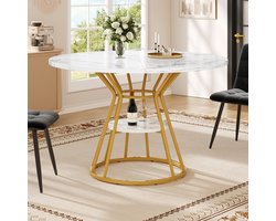 BLACKCOLORS Ronde Eettafel - Keukentafel - Ontbijttafel - Met Metalen Poten - Marmermotief - Goud - 1 Stuk
