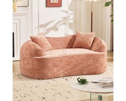 BLACKCOLORS Roze gebogen tweezitsbank met armleuningen, opvouwbare bank met 2 kussens, crèmekleurige bank voor kleine ruimtes, woonkamer, slaapkamer, geen montage nodig