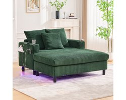 BLACKCOLORS Ruime en zachte fauteuil met ligbed, zijdelingse bekerhouders, USB-poorten en geïntegreerde sfeerverlichting met led – perfect voor in de woonkamer, slaapkamer of veranda