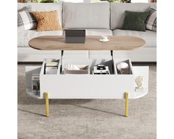 BLACKCOLORS - Salontafel - 120x50x43 cm - In hoogte verstelbaar blad - Verborgen opbergruimte - 7 opbergvakken - Hout + wit
