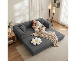 BLACKCOLORS Slaapbank met cilindervormig kussen, opvouwbare slaapbank van corduroy met vast frame, vloerbank voor woonkamer, slaapkamer, studio (grijs)
