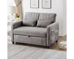 BLACKCOLORS [Slaapbank] Tweezits slaapbank, uitschuifbaar, eenvoudig en modern design, eigentijdse stijl, rugleuning verstelbaar in drie standen, ademende katoen- en linnenstof