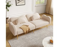 BLACKCOLORS [Slaapfunctie] Tweepersoonsslaapbank – Moderne tweezitsbank met verstelbare rugleuning + gouden metalen poten, geïntegreerde slaapfunctie. Multifunctioneel 2-in-1 meubel.