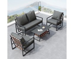 BLACKCOLORS Tuinsalon Tuinsalon, tuinsalon voor 4 personen, met bank, salontafel en kussens, afneembare en wasbare stoffen hoes, zwart