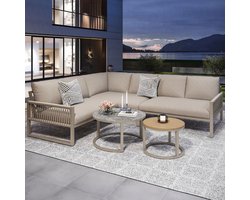 BLACKCOLORS Tuinset, meubelset voor 6-7 personen, hoekbank met gegalvaniseerd ijzeren frame, verstelbare poten, inclusief alle zit- en rugkussens, beige