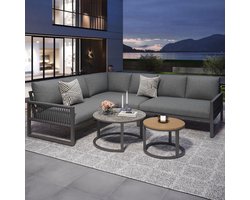BLACKCOLORS Tuinset, meubelset voor 6-7 personen, hoekbank met gegalvaniseerd ijzeren frame, verstelbare poten, inclusief alle zit- en rugkussens, grijs