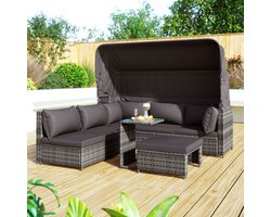 BLACKCOLORS Tuinset Tuinset van rotan, bank met zonnescherm, kruk, fauteuils en tafel, tuinmeubelen voor buiten, meubels voor balkon en tuin, terrasmeubels, weerbestendig - grijs