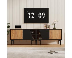 BLACKCOLORS TV-meubel 160 x 36,5 x 45 cm voor de woonkamer met 4 vakken, laag meubel met 7 steunpoten, woonkamermeubel met modern en minimalistisch design, geschikt voor 65 inch tv's, kleur naturel hout