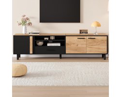 BLACKCOLORS TV-meubel 180*32,5*50 cm, laag TV-meubel, TV-console met 3 kasten en 1 lade, TV-tafel, TV-standaard met 5 poten, geschikt voor woonkamerkasten van 80 inch