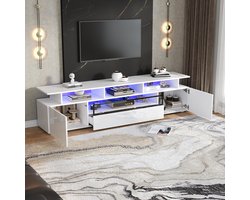 BLACKCOLORS TV-meubel 180*38*45 cm, glanzende tv-steun, tv-meubel met 2 kasten en 1 lade, laag meubel met ledverlichting en 10 planken, staand woonkamermeubel, geschikt voor tv's van ongeveer 75 inch