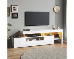 BLACKCOLORS TV-meubel 192*37*53 cm met 3 kasten, tv-steun en tv-meubel met LED, glanzend laag meubel en tv-tafel, tv-meubel en tv-ladekast Geschikt voor tv's tot 85 inch, wit
