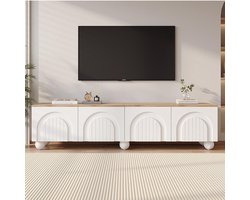 BLACKCOLORS - TV-meubel en tv-kast - 180x40x45 cm (LxBxH) - Met 4 kasten en tv-steun - 6 bolvormige metalen poten - Laag meubel voor tv's tot 80 inch - Tv-tafel en tv-commode - Houtkleur en witte afwerking