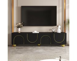 BLACKCOLORS TV-meubel, laag meubel met gestructureerde deuren, gouden versieringen, ronde gouden poten, inclusief planken, opent door druk