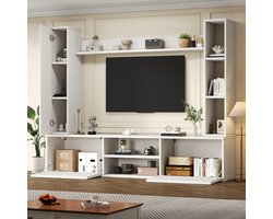 BLACKCOLORS TV-wandmeubel 180*35*33,5 cm met vitrines (complete set, 4 stuks), multimediameubel met tv-meubel, staande plank en 2 wandplanken, tv-meubelset voor de woonkamer, tv-meubel, om neer te zetten of op te hangen, tv tot 80 inch, wit
