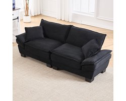 BLACKCOLORS - Tweezitsbank - Modern en Eenvoudig - Inclusief 2 Kussens - Knus, Ruim en Comfortabel - Zwart - Voor Woonkamer, Slaapkamer of Werkkamer