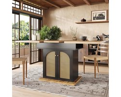 BLACKCOLORS Uitschuifbare Eettafel 110-140x80 cm - Opklapbare Keukentafel voor 4-6 Personen - Ruimtebesparend - met PE Rotan Kastdeuren - voor Keuken en Woonkamer