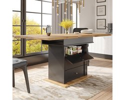 BLACKCOLORS Uitschuifbare Eettafel 110-140x80 cm - Opklapbare Keukentafel voor 4-6 Personen - Ruimtebesparend - Minimalistisch Design met Kastdeuren - Zwart - voor Keuken en Woonkamer