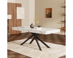 BLACKCOLORS Uitschuifbare eettafel, 140/180*80 cm, voor 6 tot 8 personen, rechthoekig, dik tafelblad, metalen poten, eenvoudige stijl, tafel voor eetkamer, keuken, woonkamer, wit