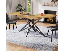 BLACKCOLORS Uitschuifbare Tafel - Keukentafel - Ontbijttafel - Uitschuifbaar Formaat 120(160)x80 cm - Met Stervormige Poten - Zwarte IJzeren Poten
