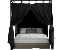Blackout Bedhemel met Gordijnen – Lichtdichte Hemelbed Canopy voor Volwassenen, Privacy Bedgordijnen voor Slaapkamer – 152×203×190 cm - Zwart