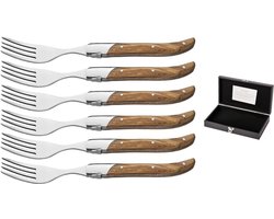 Blackwell Steakvorken Laguiole Olijfhout - 6 Stuks 220 mm - RVS & Hout - Elegant Laguiole Design