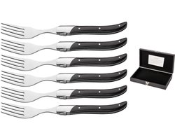 Blackwell Steakvorken Laguiole Zwart - Set van 6 - Pakkahout & RVS, Totale Lengte 220 mm - Handwas Aanbevolen