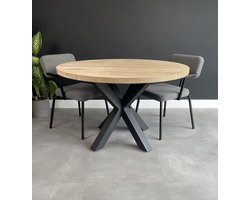 Blackwood - Ronde Eettafel - Puur Massief Eiken - Behandeld - 100 centimeter - Stalen Matrix Poot