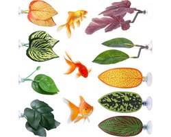 Blad Hangmat voor Betta - 9 Stuks Betta Fish Leaf Pad - Kunststof Betta Bladbed met Zuignap - Aquariumdecor voor Gesimuleerde Natuurlijke Habitat
