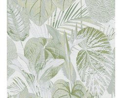 BLADEREN BEHANG | Botanisch - Groen Wit Grijs Goud - LivingWalls Famous Garden