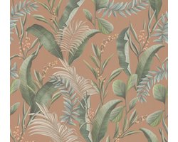 BLADEREN EN BLOEMEN BEHANG | Junglestijl - Oranje Rood Groen Beige Roze - Living Walls Drawn Into Nature